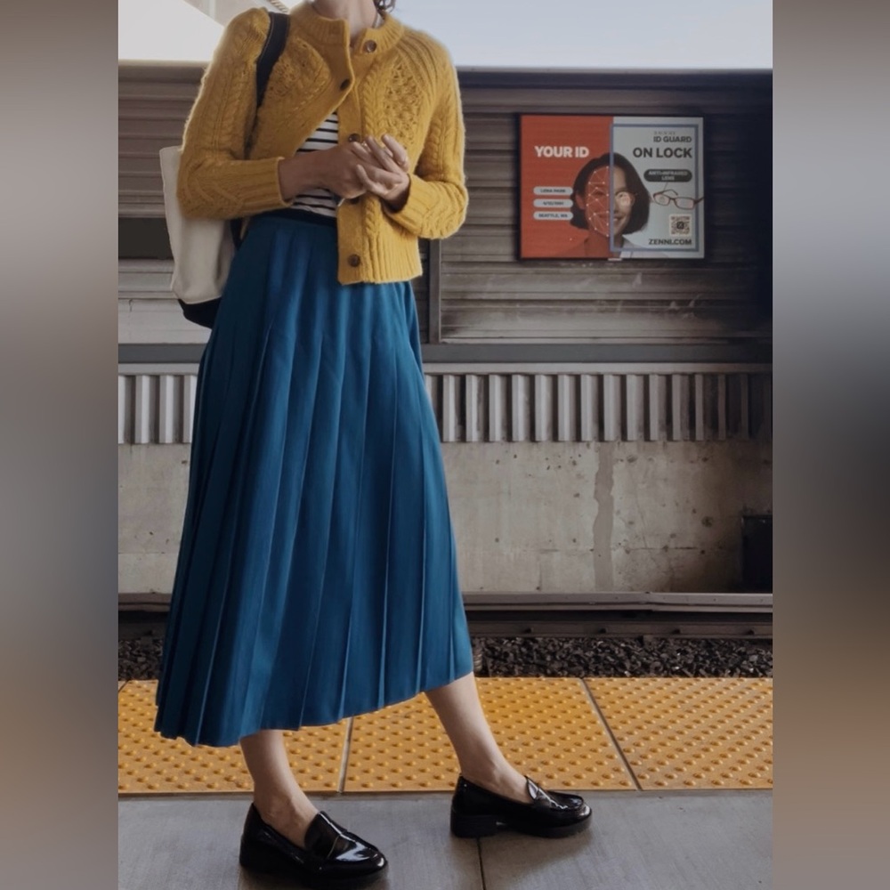 Vintage Blue Pleated Wool Skirt